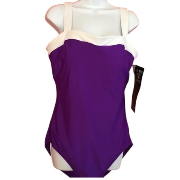 Miraclesuit Colorblock One Piece Swimsuit, Purple & White, Full Coverage, Nwt 16 - Picture 1 of 16